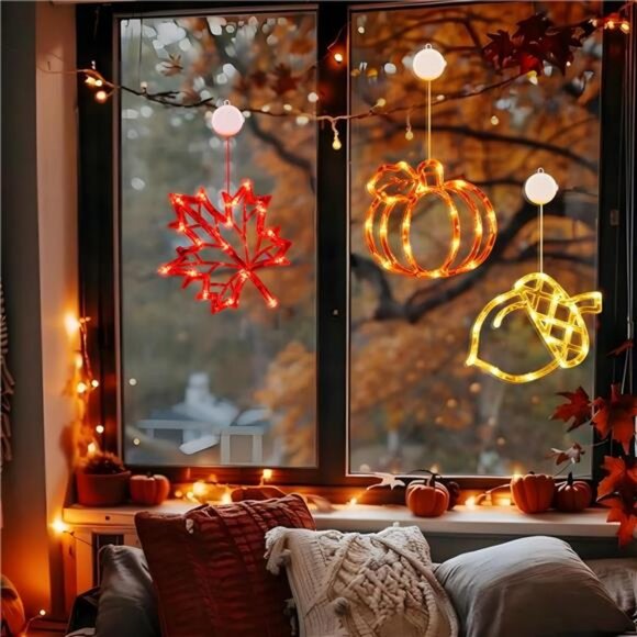 Fall Decor Window Lights 2025 Thanksgiving Decorations Acorn Maple Leaves - Picture 6 of 7